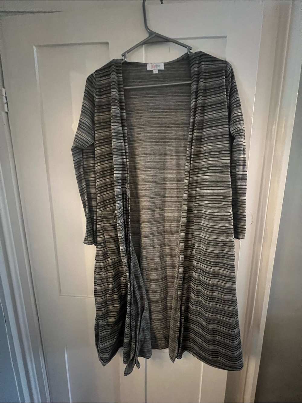 LuLaRoe Gray Striped Open-Front Cardigan